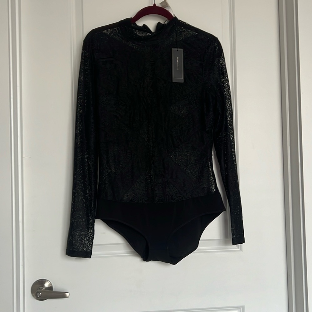 Size L BCBG black lace body suit